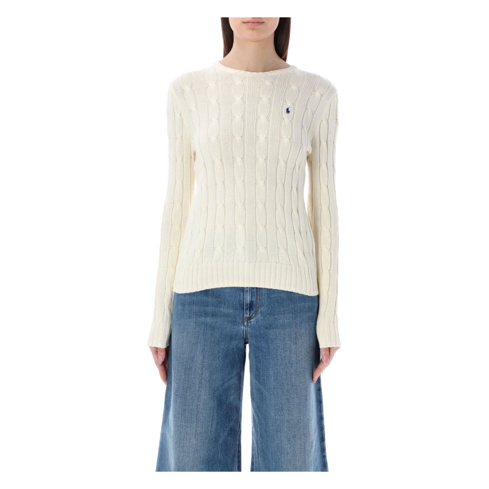 Ralph Lauren Kabelgebreide katoenen trui met ronde hals Beige Dames