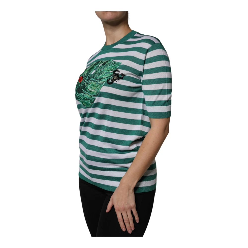 Dolce & Gabbana Gestreept Blad Crew Neck T-shirt Multicolor Dames