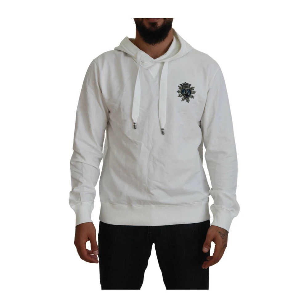 Dolce & Gabbana White Cotton Hooded Sweatshirt Logo Sweater - IT48 | M - Image 3