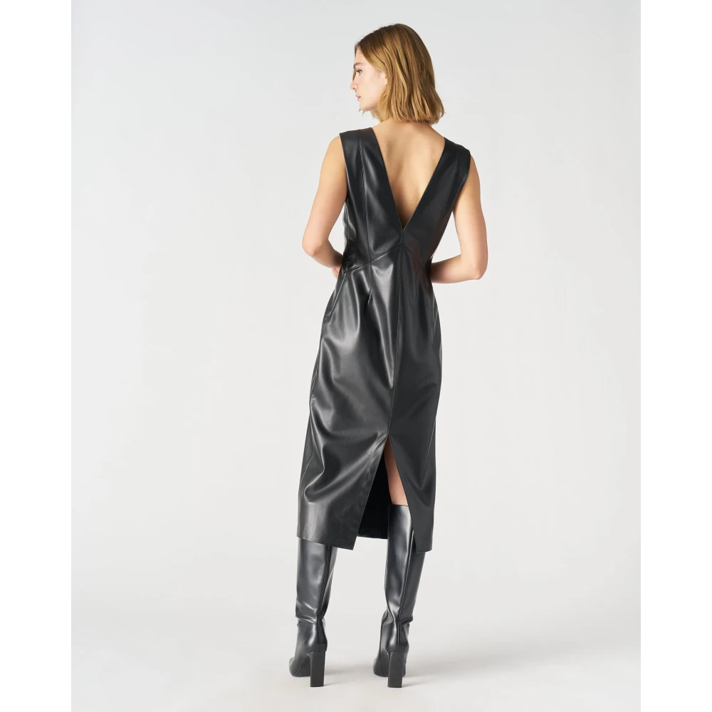 Jucca Eco-lederen Jurk met Dubbele Halslijn Black Dames