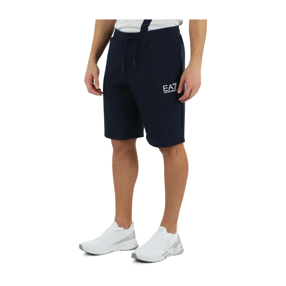 Emporio Armani EA7 Sportieve shorts van viscosemix met logoprint Blue Heren