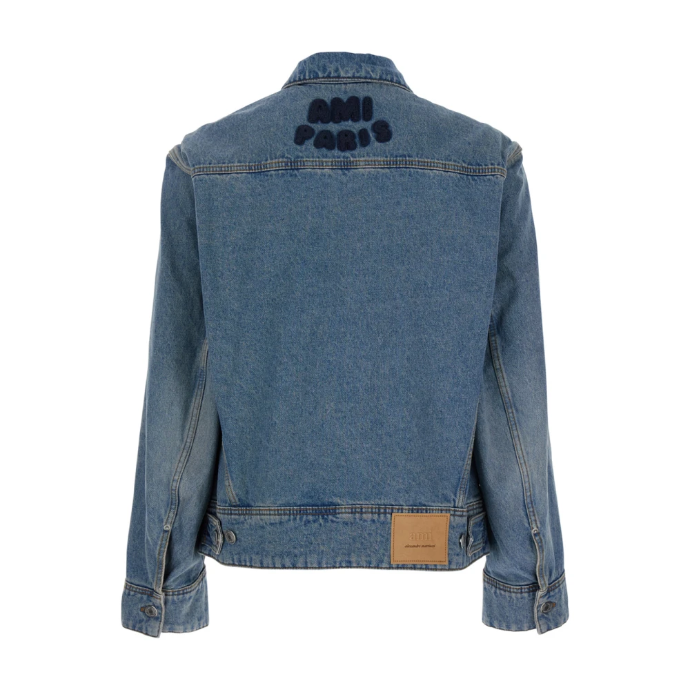 Ami Paris Blauwe Denim Jack met Logopatch Blue Heren