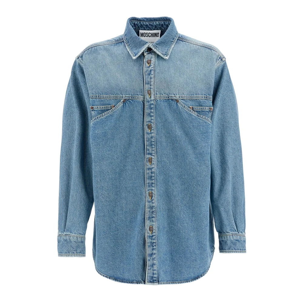 Moschino Gedistresseerd Denim Overhemd met Zakken Blue Heren