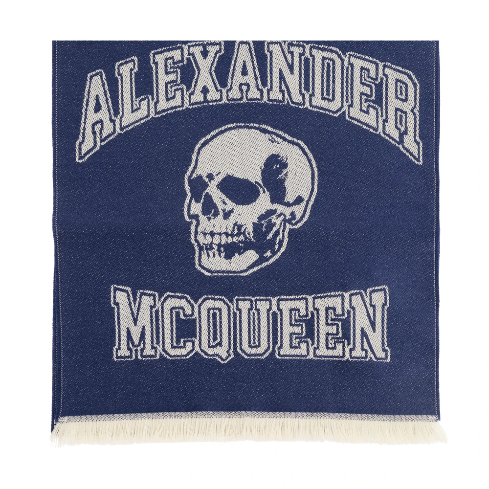 Alexander mcqueen Wollen sjaal met logo Blue Heren