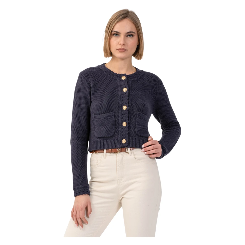 Kocca Women's Blue Cropped Long-Sleeved Cardigan - Cardigans - Xs - Knitwear