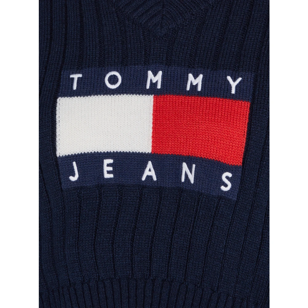 Tommy Jeans Blauwe Sweater met V Center Flag Blue Dames
