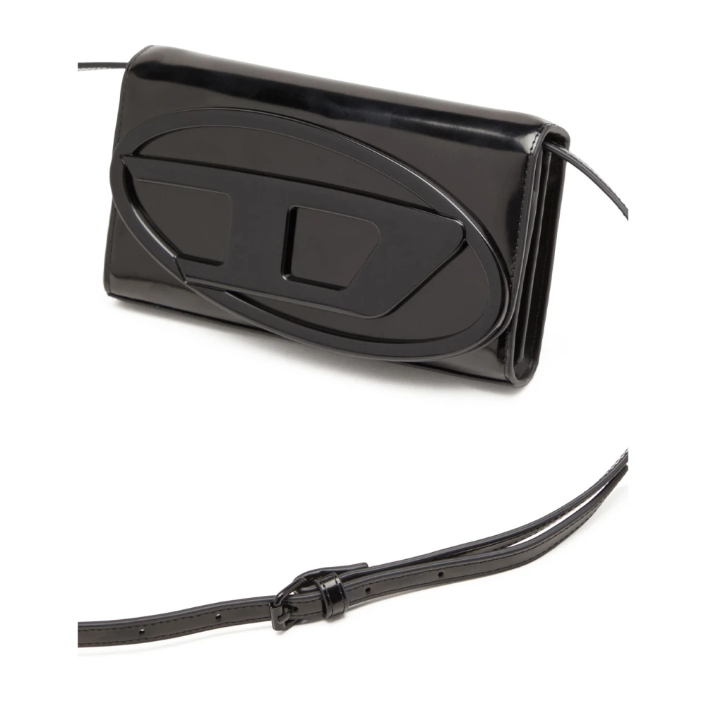 Diesel Zwarte spiegel lederen flap portemonnee Black Dames