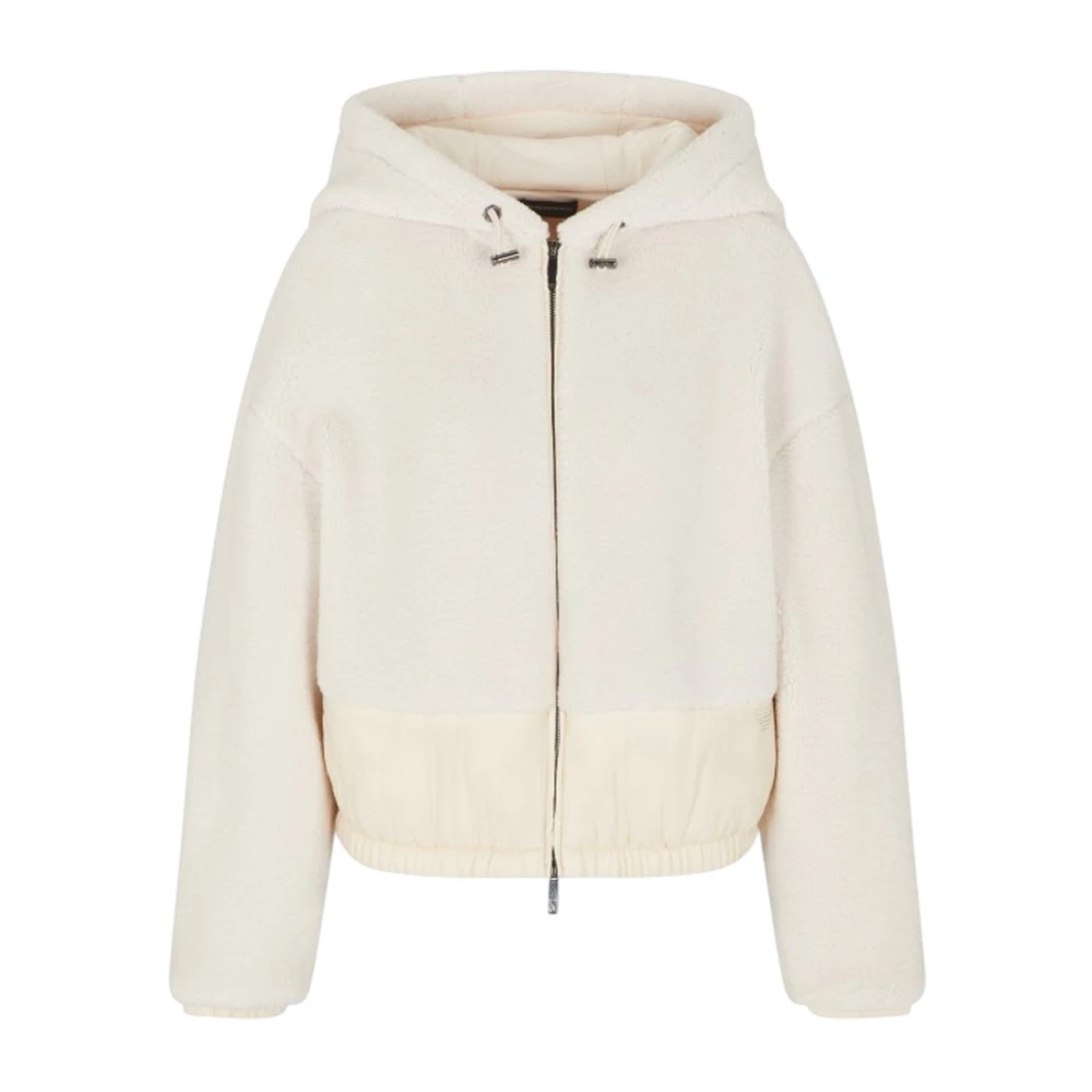 Emporio Armani Vrouw Beige Sherpa Blouson Met Capuchon En Rits