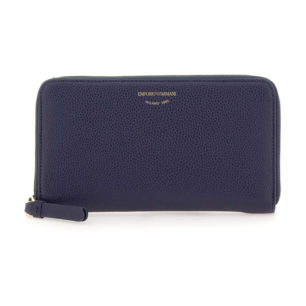 Emporio Armani, Wallets & Cardholders, female, Blue, ONE Size, Blue Vegan Leather Wallet with Full Zip
