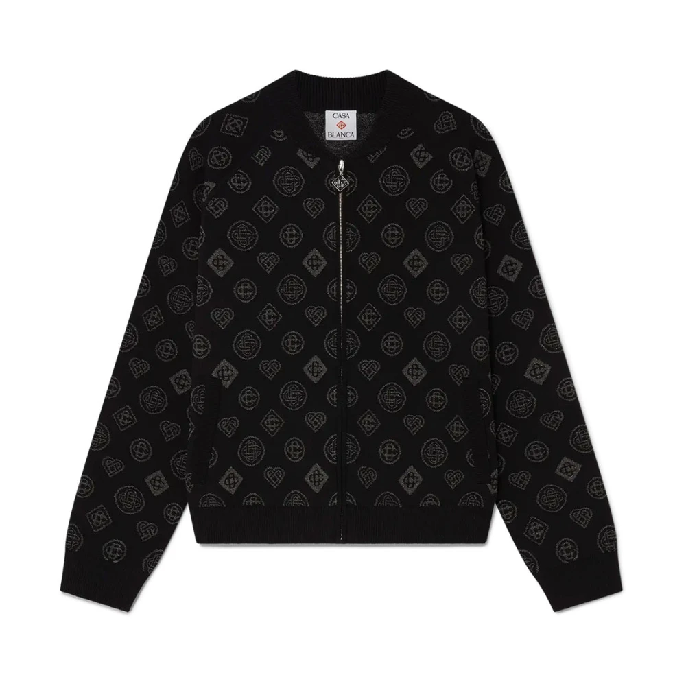 Casablanca Men's Black Bomber Jackets, L, Monogram Jacquard Bomber Jacket