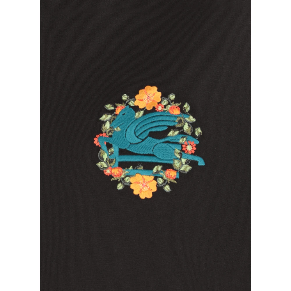 ETRO Zwart Katoenen T-shirt met Geborduurd Logo Black Dames