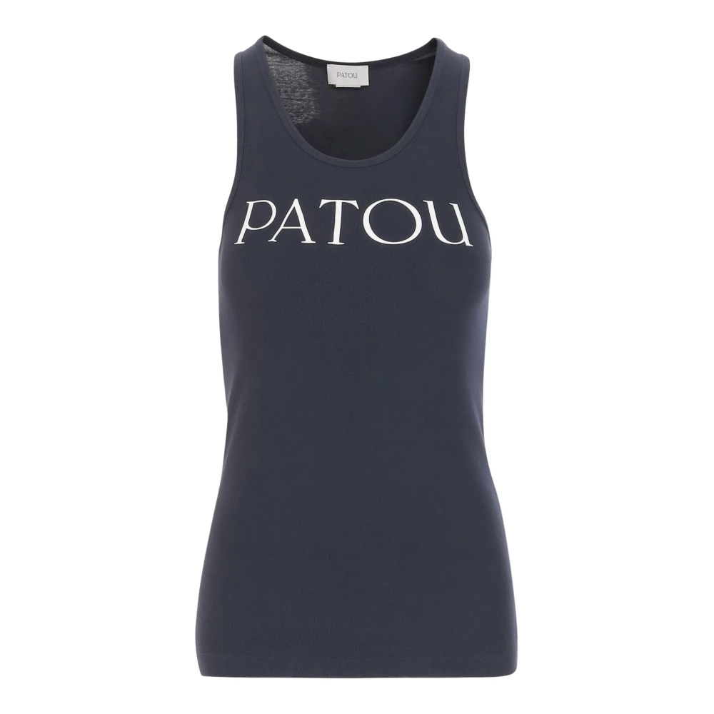 Patou Logo Tank Top Navy White Cotton Blue Dames