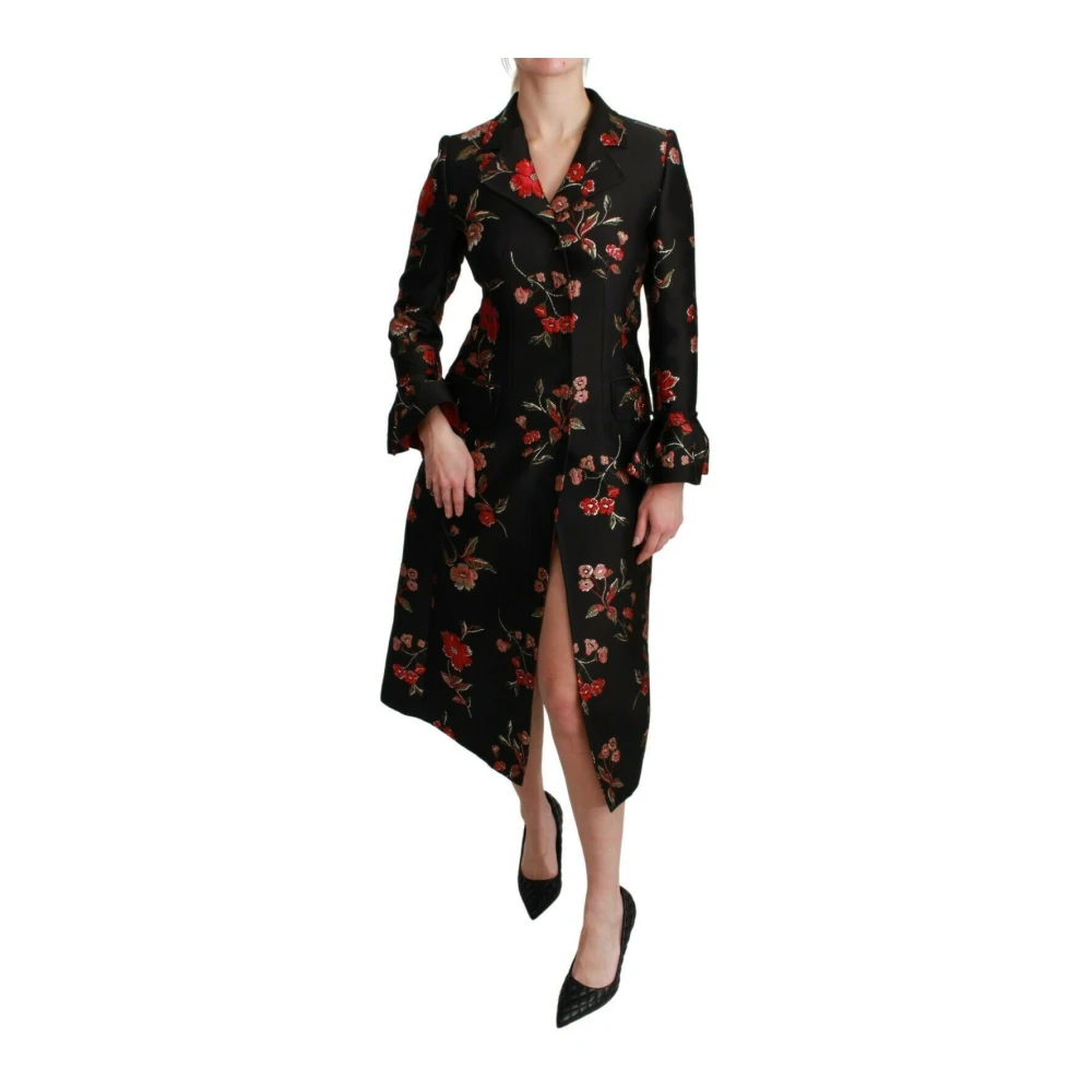 Dolce & Gabbana Women's Black Floral Embroidered Trenchcoat