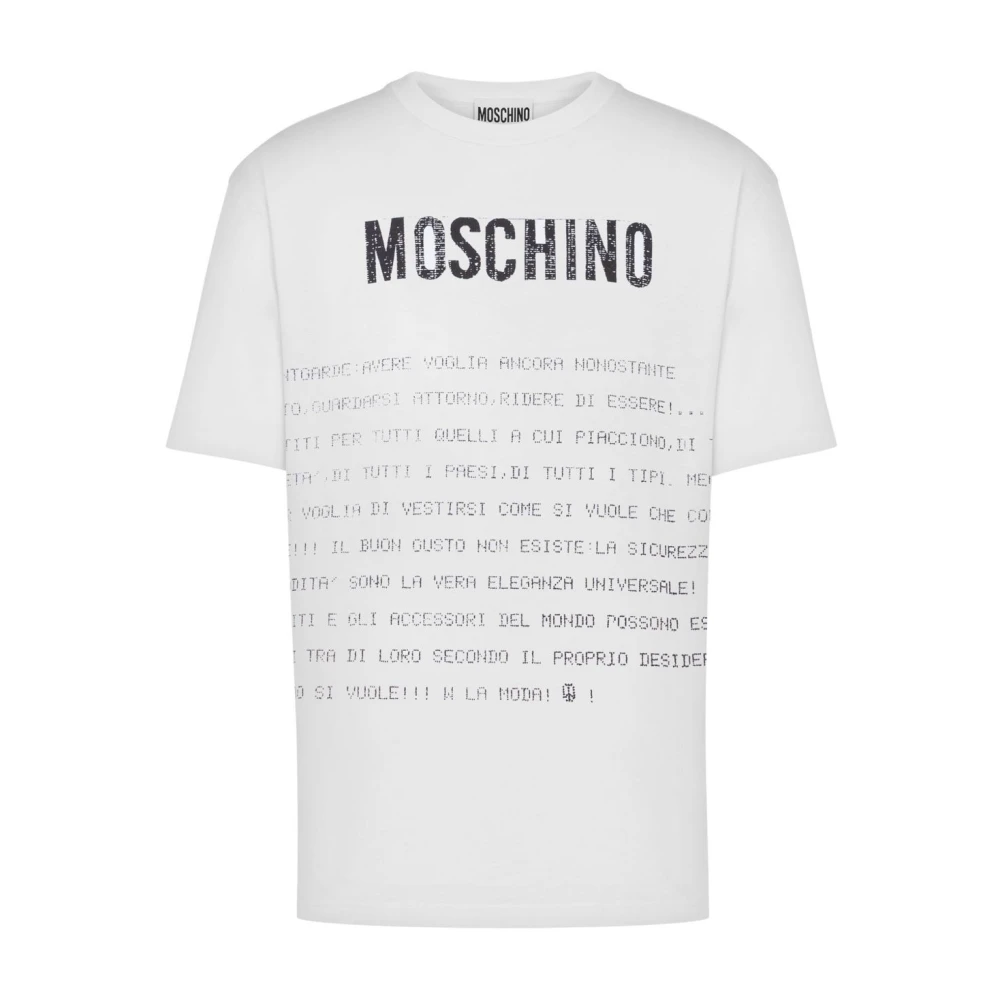 Moschino Wit Slogan Print Crew Neck T-shirt White Heren