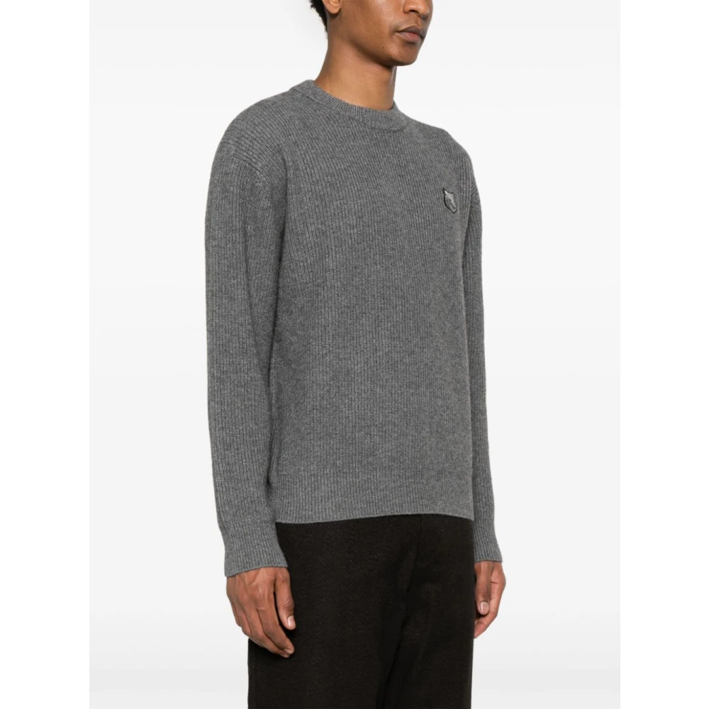 Maison Kitsuné Gedurfd Fox Head Patch Sweater Gray Heren