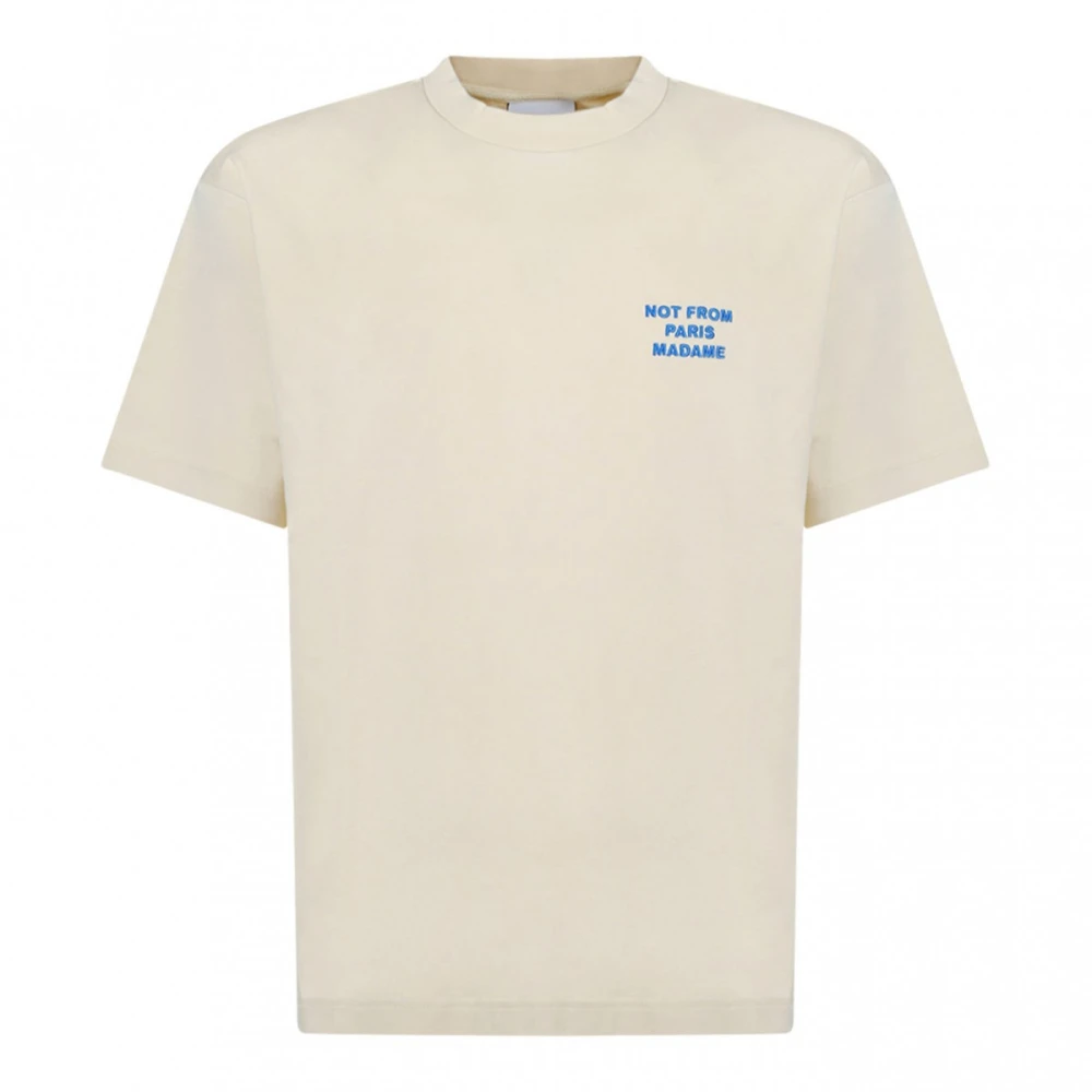 Drole de Monsieur Slogan T-shirt in crème en blauw Beige Heren