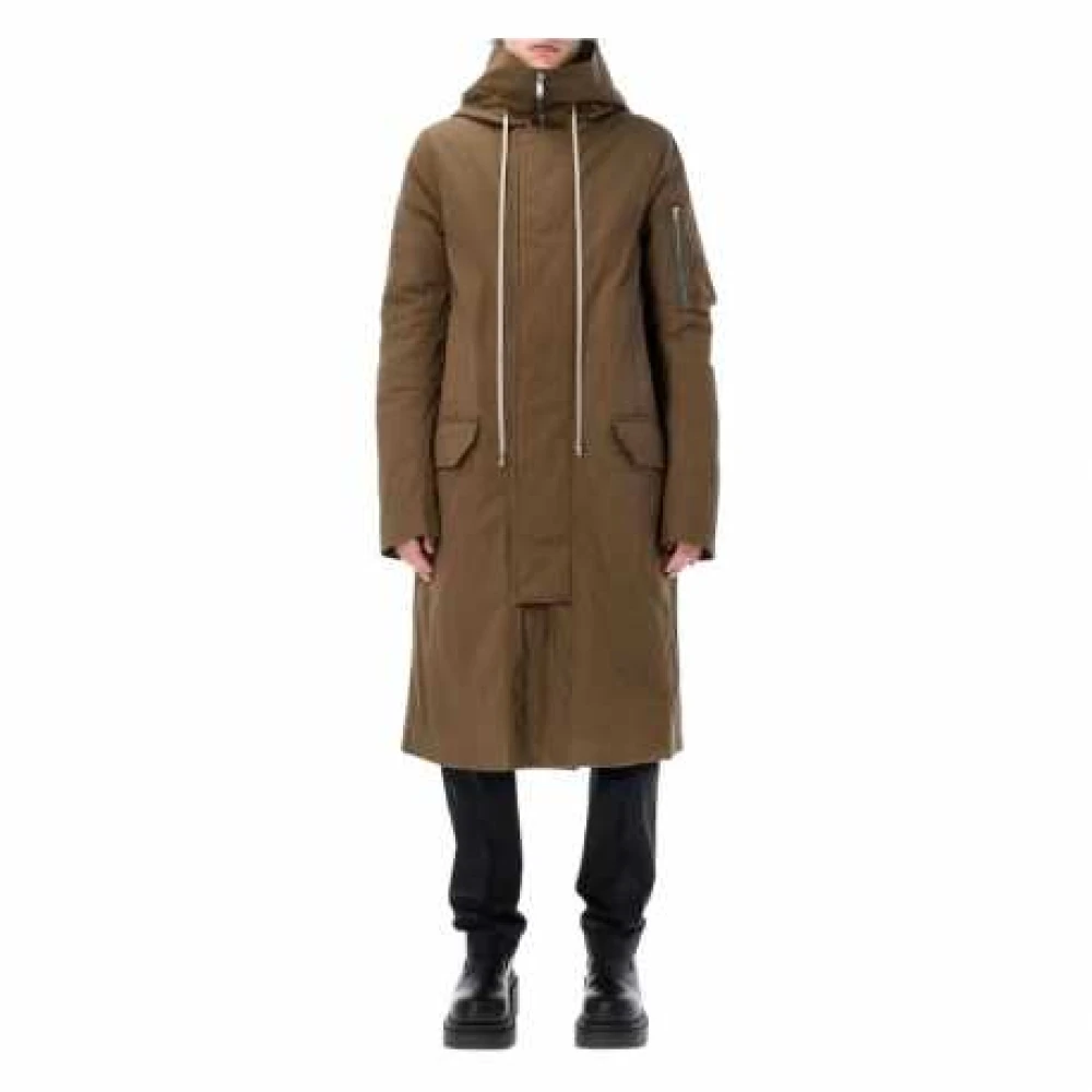 Rick Owens Gewatteerde trenchcoat met capuchon Brown Heren