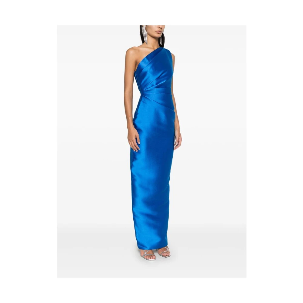 Solace London Blauwe One-Shoulder Maxi Jurk Blue Dames
