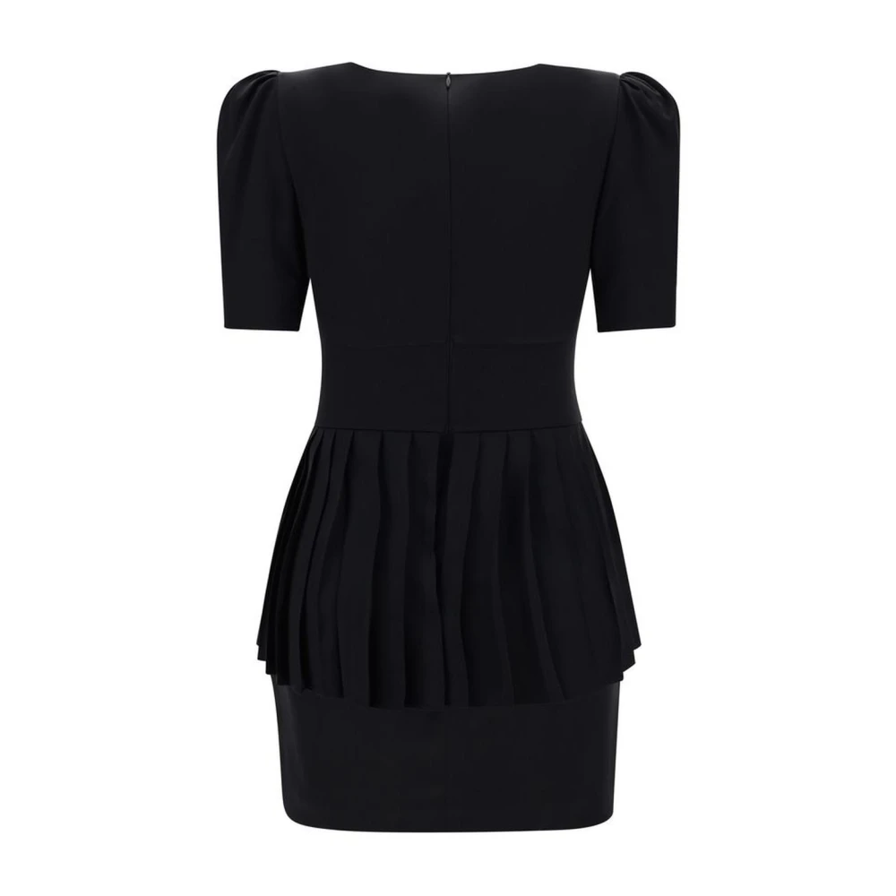 Alessandra Rich Zijden Mini Jurk met 3D Roos Applicatie en Ruche Black Dames