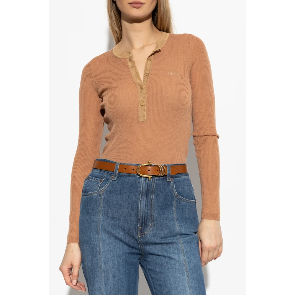 Chloé Wollen trui met logo Brown Dames