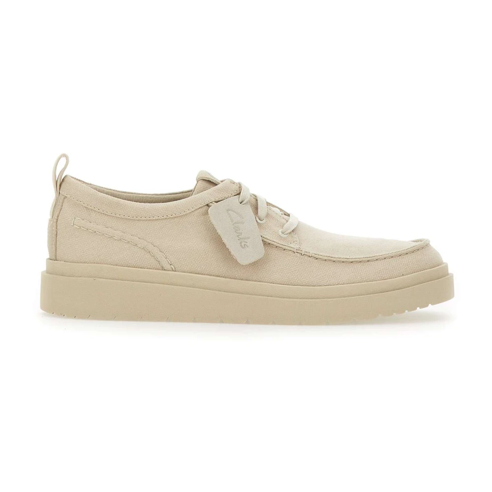 Clarks Men's Cream Canvas Lace-Up Shoes Polden Moc