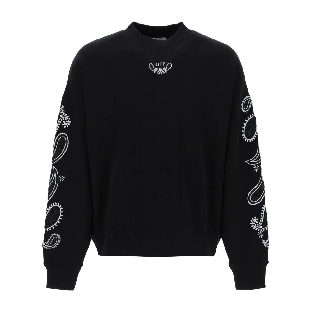 Off White Stencil-stijl Crewneck Sweatshirt met Paisley-details Black Heren