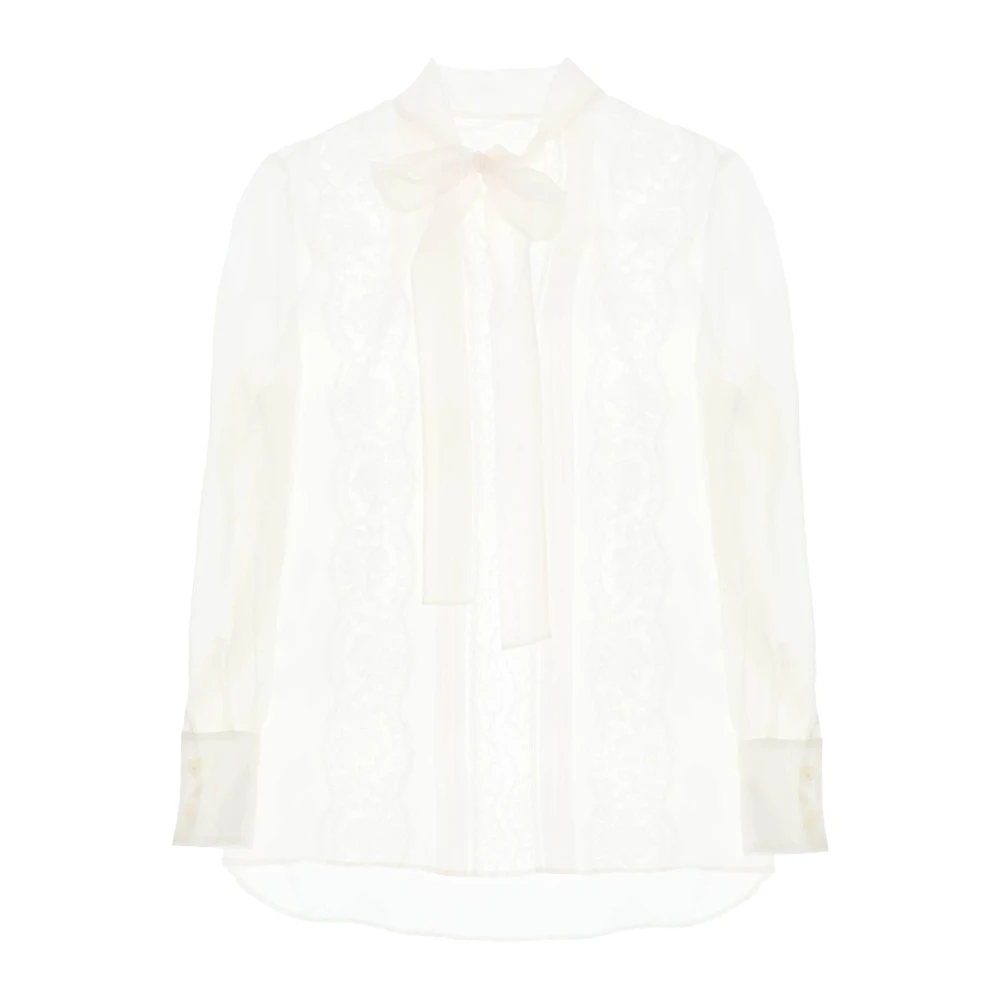 Dolce & Gabbana Zijden chiffon blouse met kanten inzetstukken White Dames