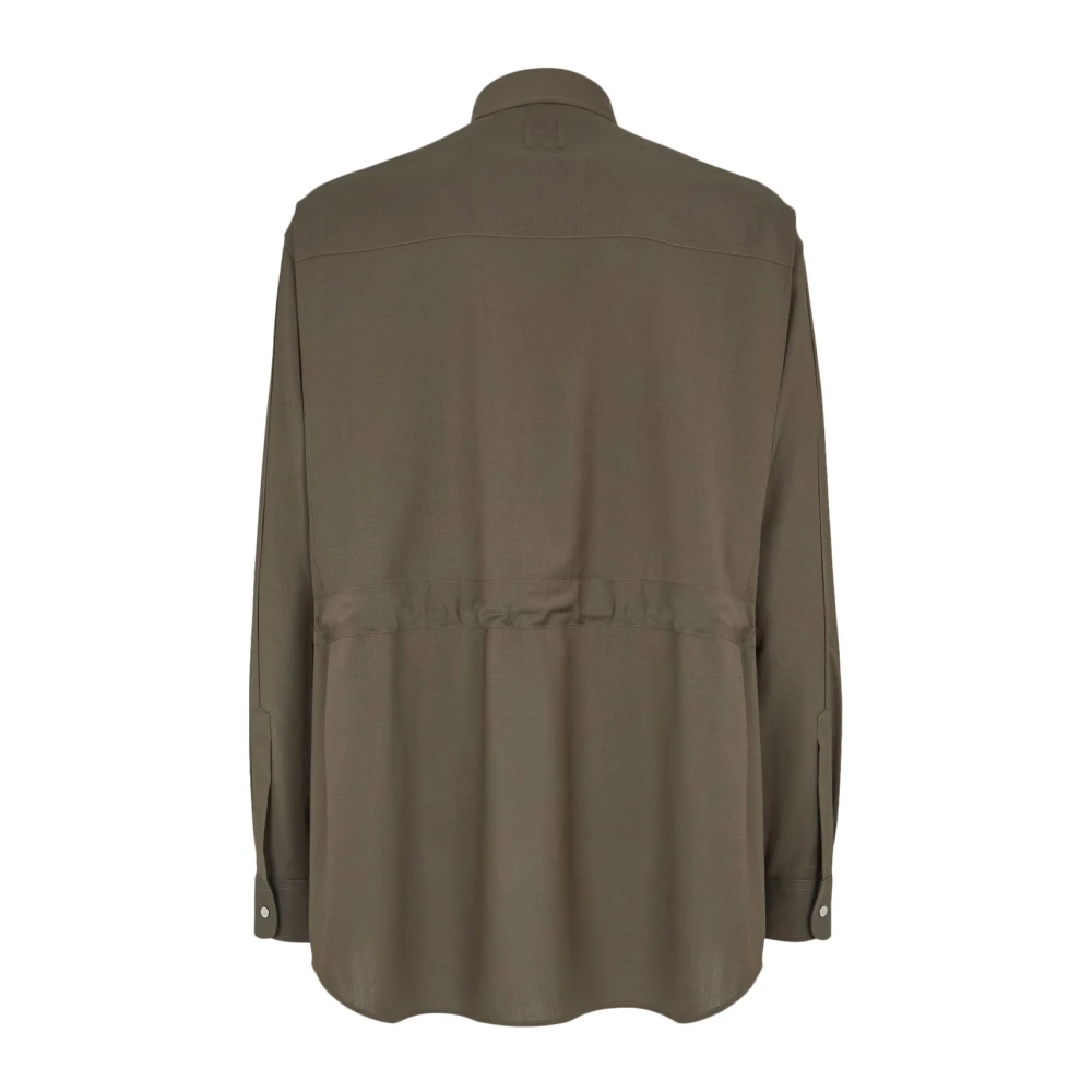 Fendi Wollen overhemd met logo-knopen Green Heren