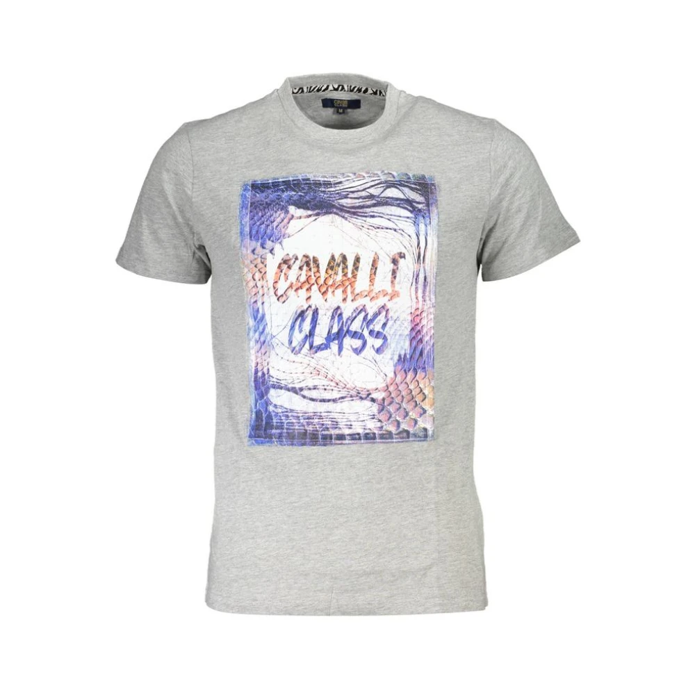 Cavalli Class Grijze Katoenen Logo Print T-Shirt Gray Heren
