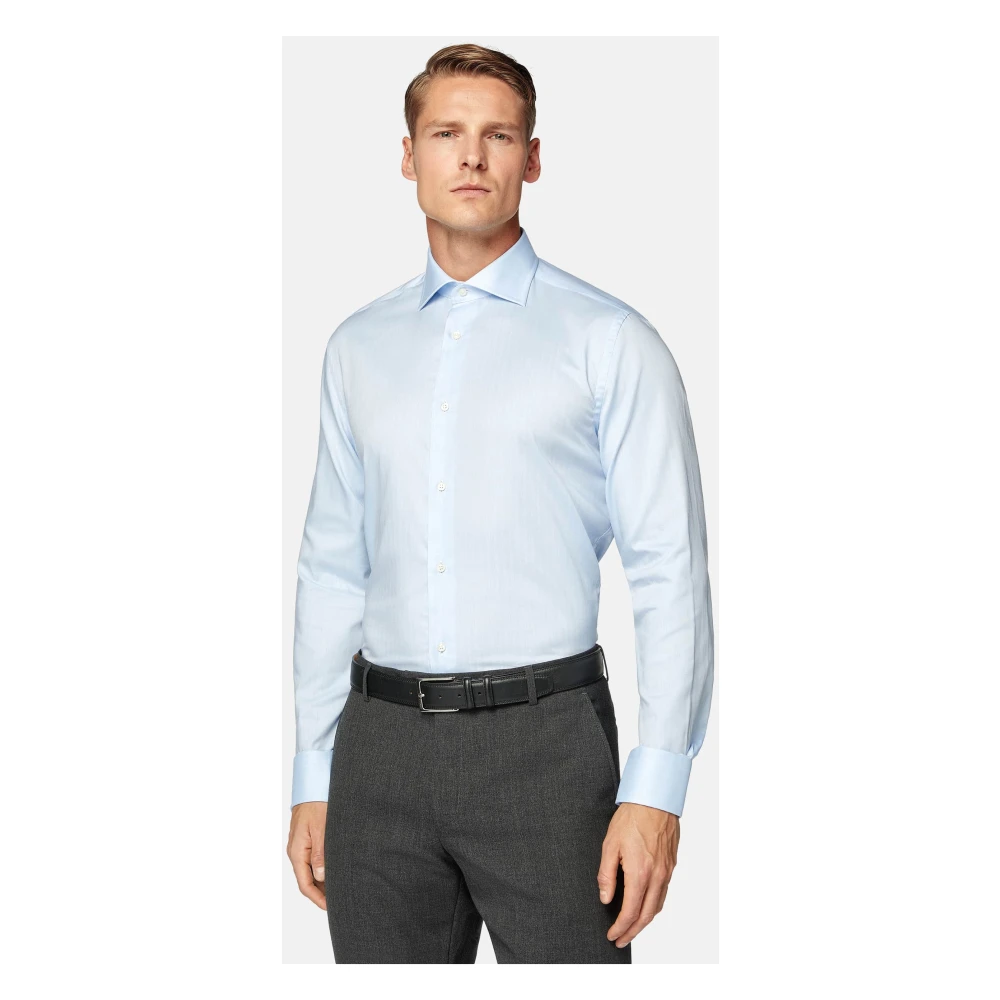 Boggi Milano Slim Fit Overhemd van Katoenen Twill Blue Heren