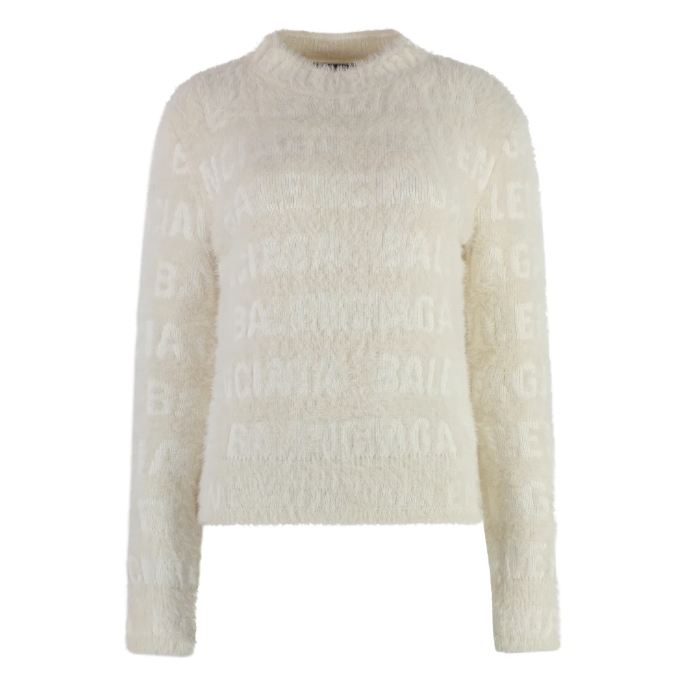 Balenciaga White Round-Neck Knitwear, Female, Xs, Furry Fitted Jumper