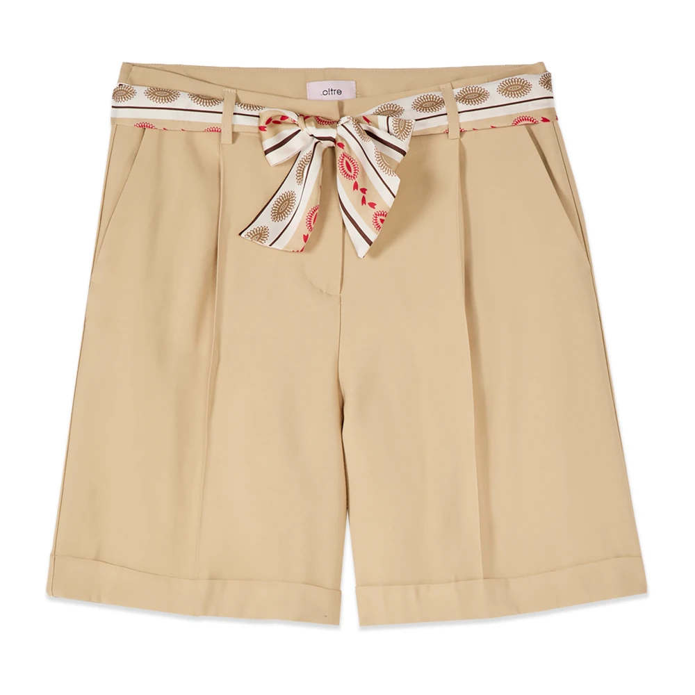Oltre Femme Beige - Bermuda En Lin Avec Ceinture Imprimée - Shorts - Taille: 38 Fr