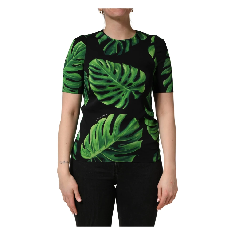 Dolce & Gabbana Women's Green Philodendron Print Silk Blouse - T-Shirts - Xs - Tops