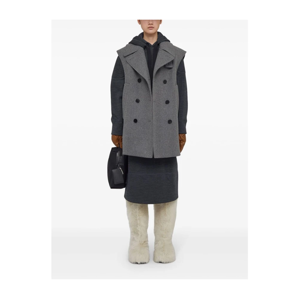 Jil Sander Grijze Wollen Hoodie Dames Sweatshirt Gray Dames