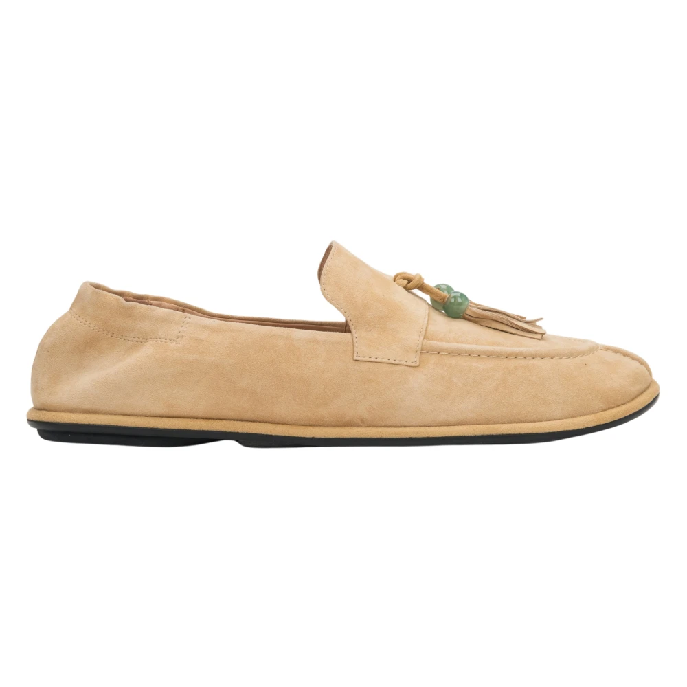 Estro Beige Loafers, Female, 7 Uk, Velour Barefoot Loafers With Decorative Tassel