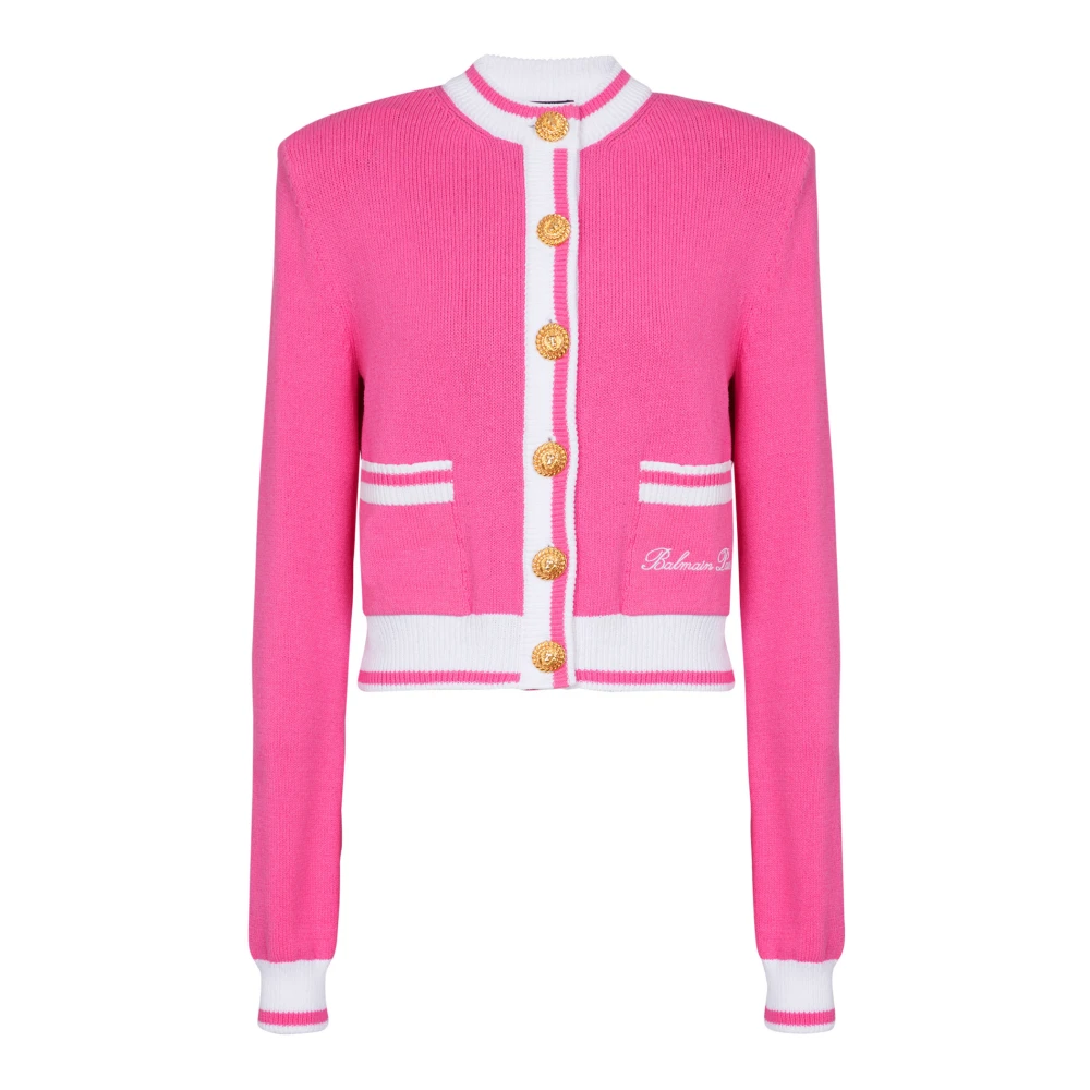 Balmain Handtekening gebreide vest Pink Dames