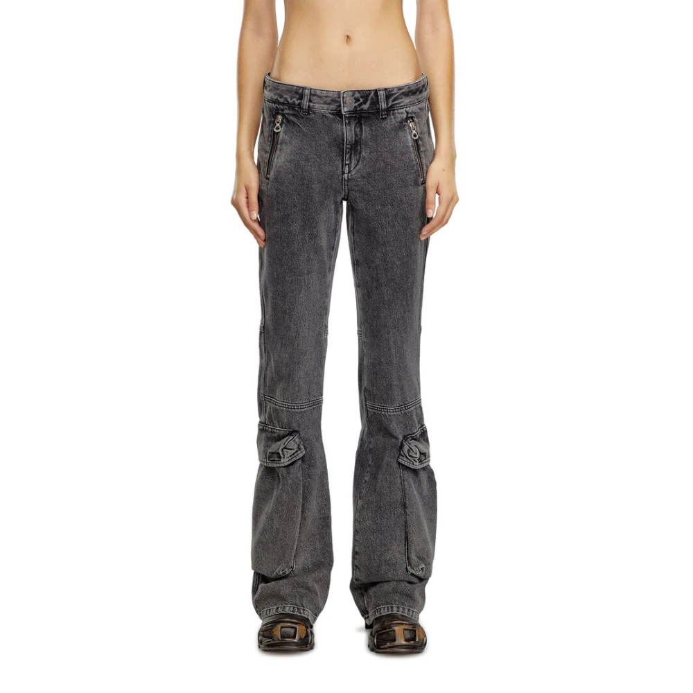 Diesel Flared Denim Jeans met ritssluiting zakken Gray Dames