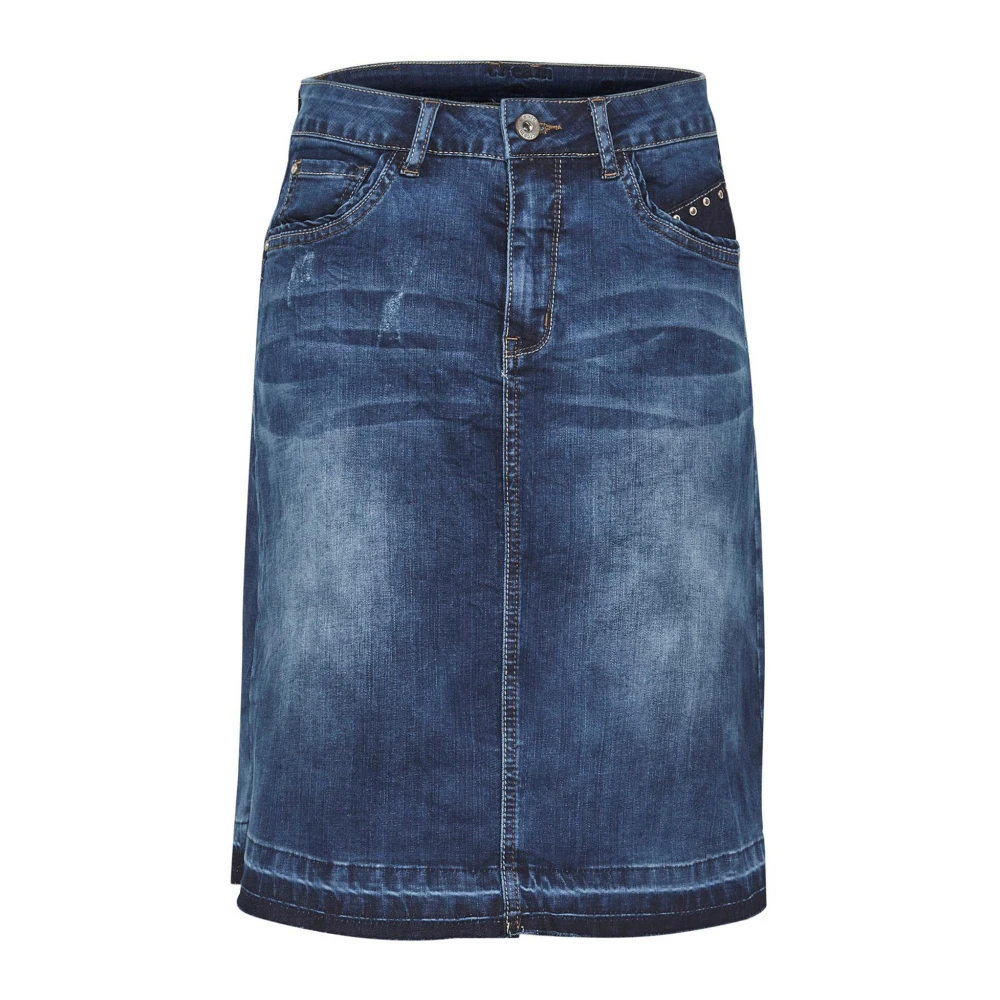 Cream Women's Blue Denim Skirts,, Patched Denim Skirt With Studs Extra Small