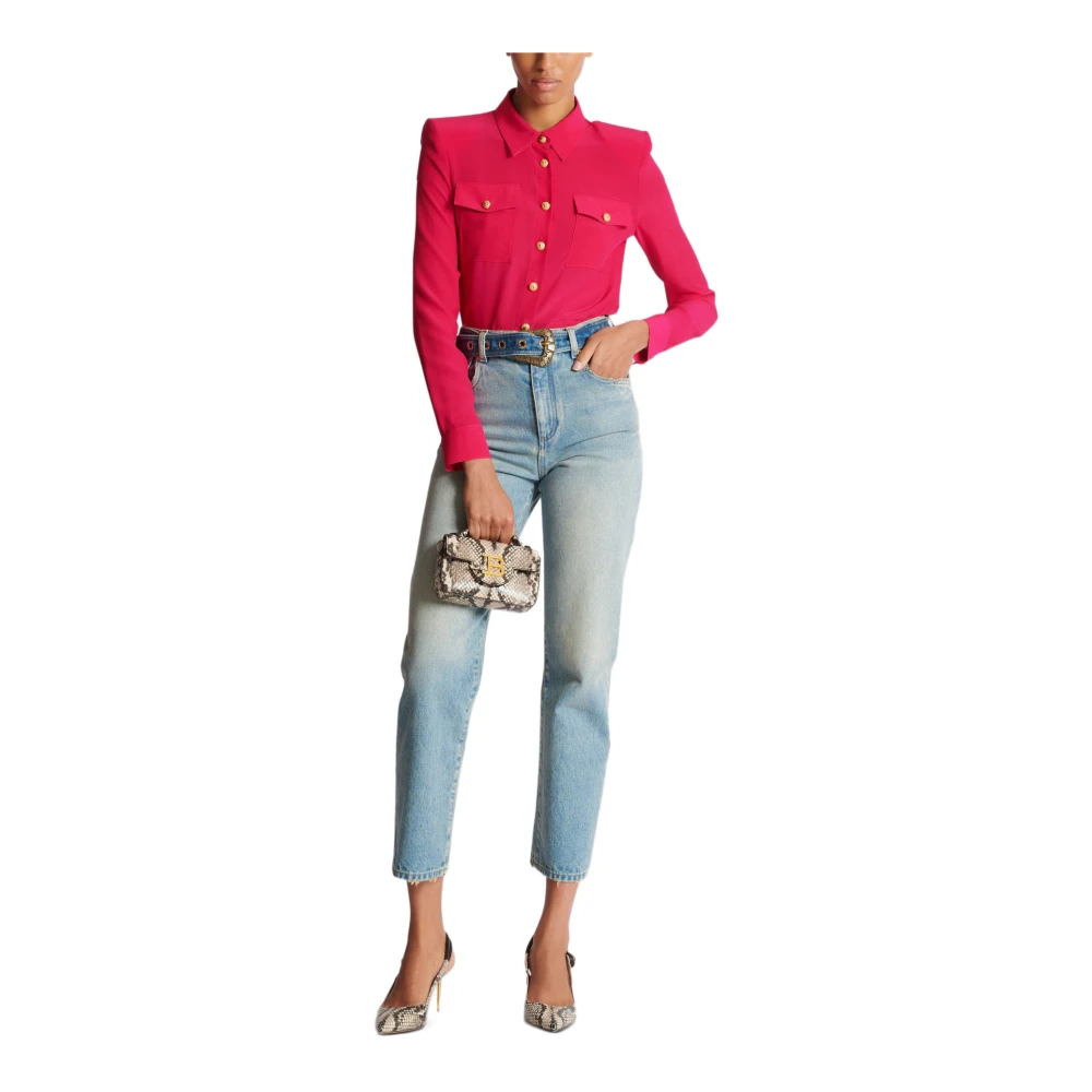 Balmain Crêpe shirt met gouden knopen Pink Dames