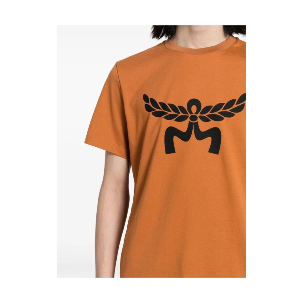 MCM Cognac Bruin Logo Print T-shirt Brown Heren