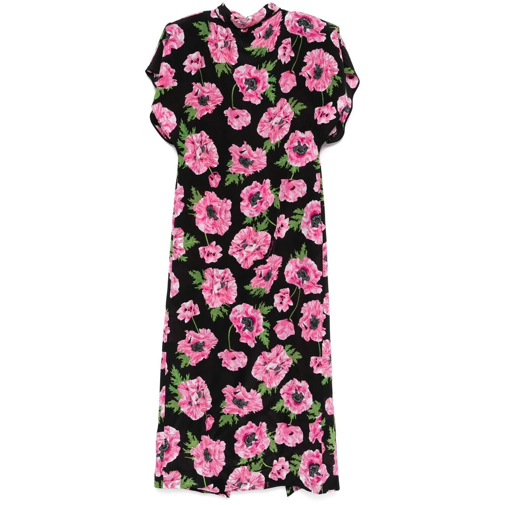 Stella Mccartney Zwarte Wijde Hals Jurk Korte Mouwen Multicolor Dames