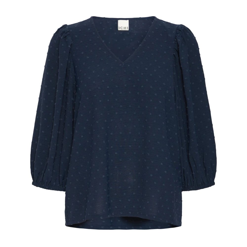 Ichi Women's Blue Total Eclipse V-Neck Blouse - Blouses - M - Blouses & Shirts