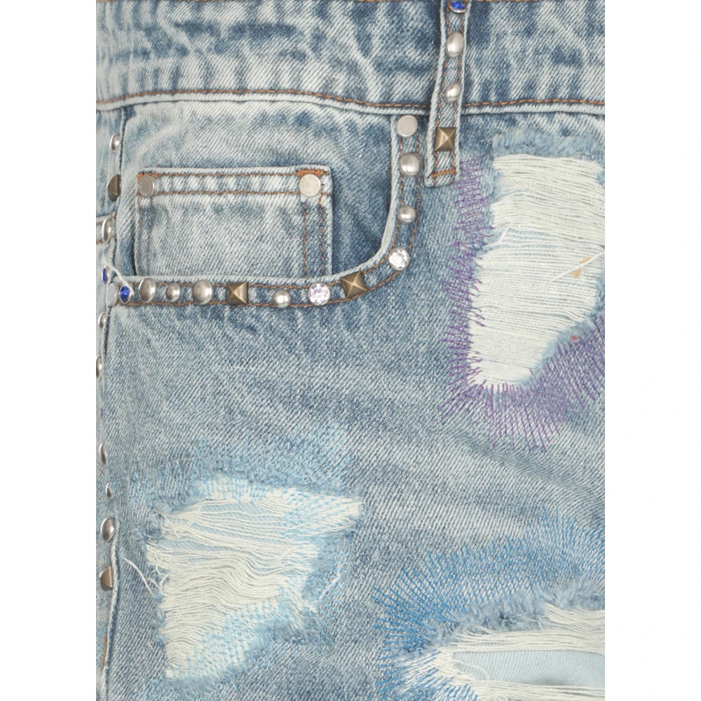 Who Decides War Blauwe Katoenen Jeans met Studs en Gescheurde Details Blue Heren