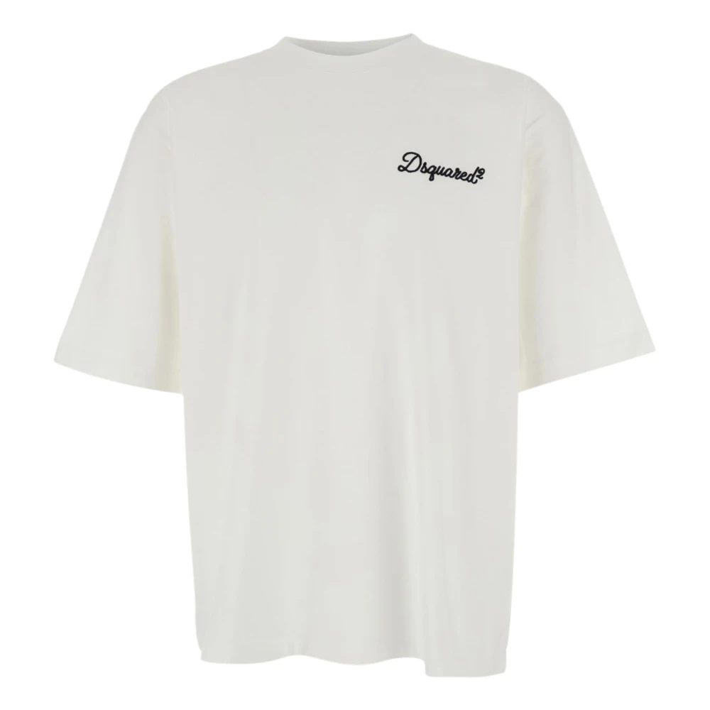 Dsquared2 Men's White M, Embroidered Logo Short Sleeve Crew Neck