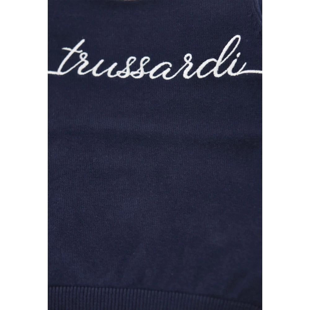 Trussardi Katoenen trui met logo borduurwerk Blue Unisex