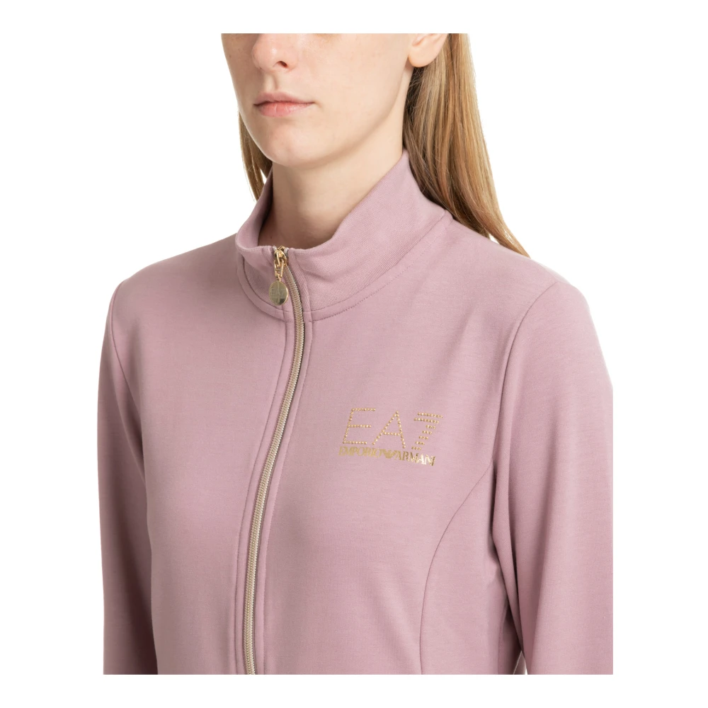 Emporio Armani EA7 Effen Sweatshirt met Rits en Logo Pink Dames
