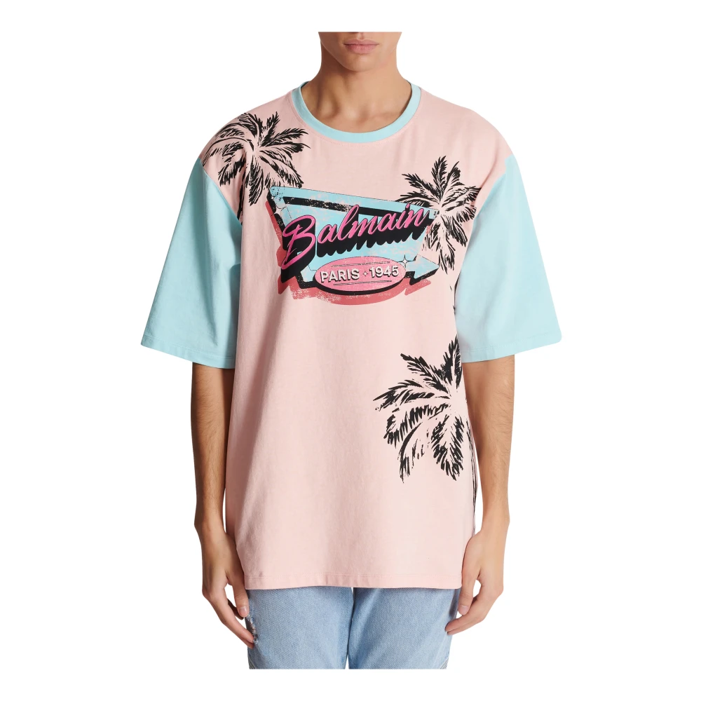 Balmain Losse Miami bedrukte T-shirt Multicolor Heren