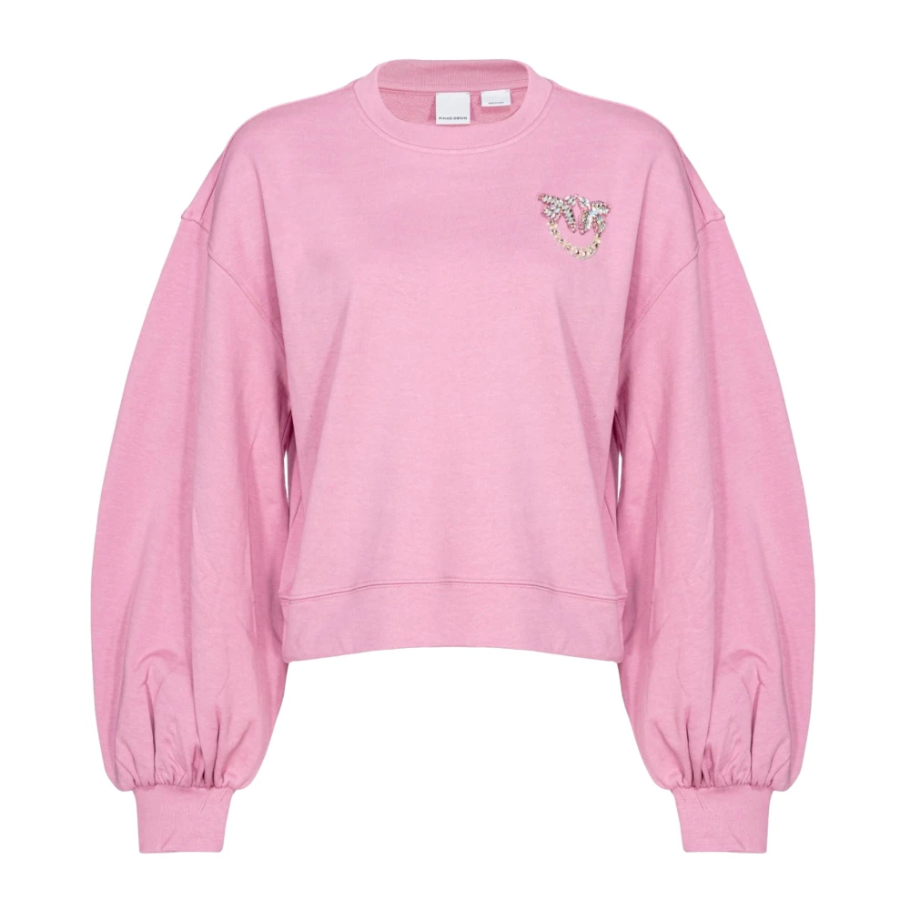 Pinko Love Birds Geborduurde Boxy Sweatshirt Roze Pink Dames