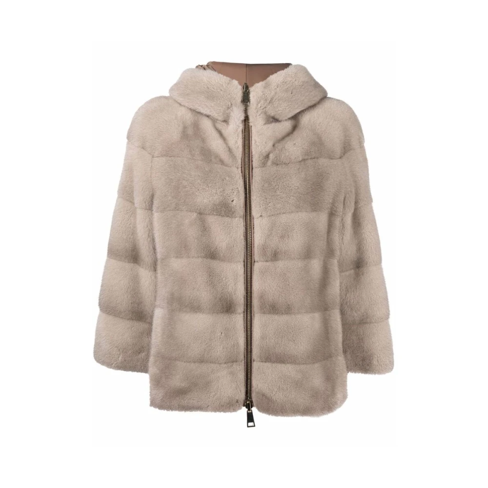 Suprema Omkeerbare Beige Bont Hoodie Jas Beige Dames
