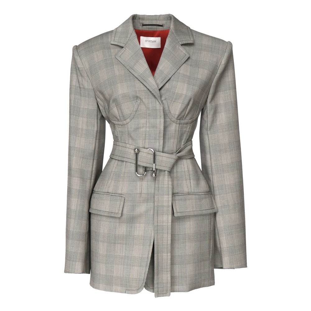SPORTMAX Grijze Prince of Wales Wollen Jas Gray Dames